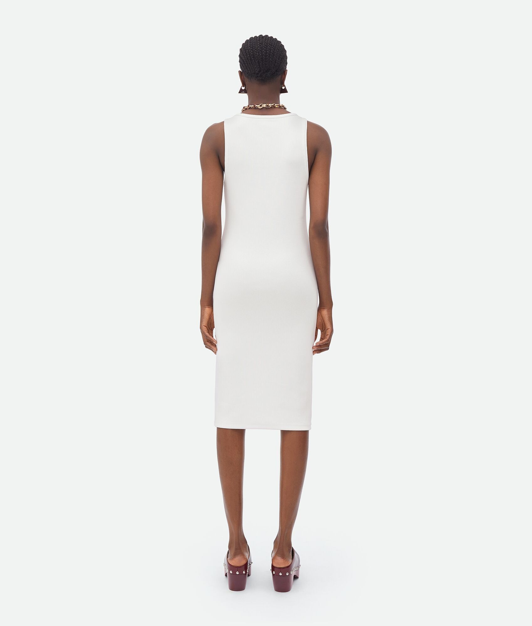 Bottega Veneta o1w1db10825 Stretch Rib Cotton Dress in White Size S / US 4 / IT 40 - 3 Thumbnail