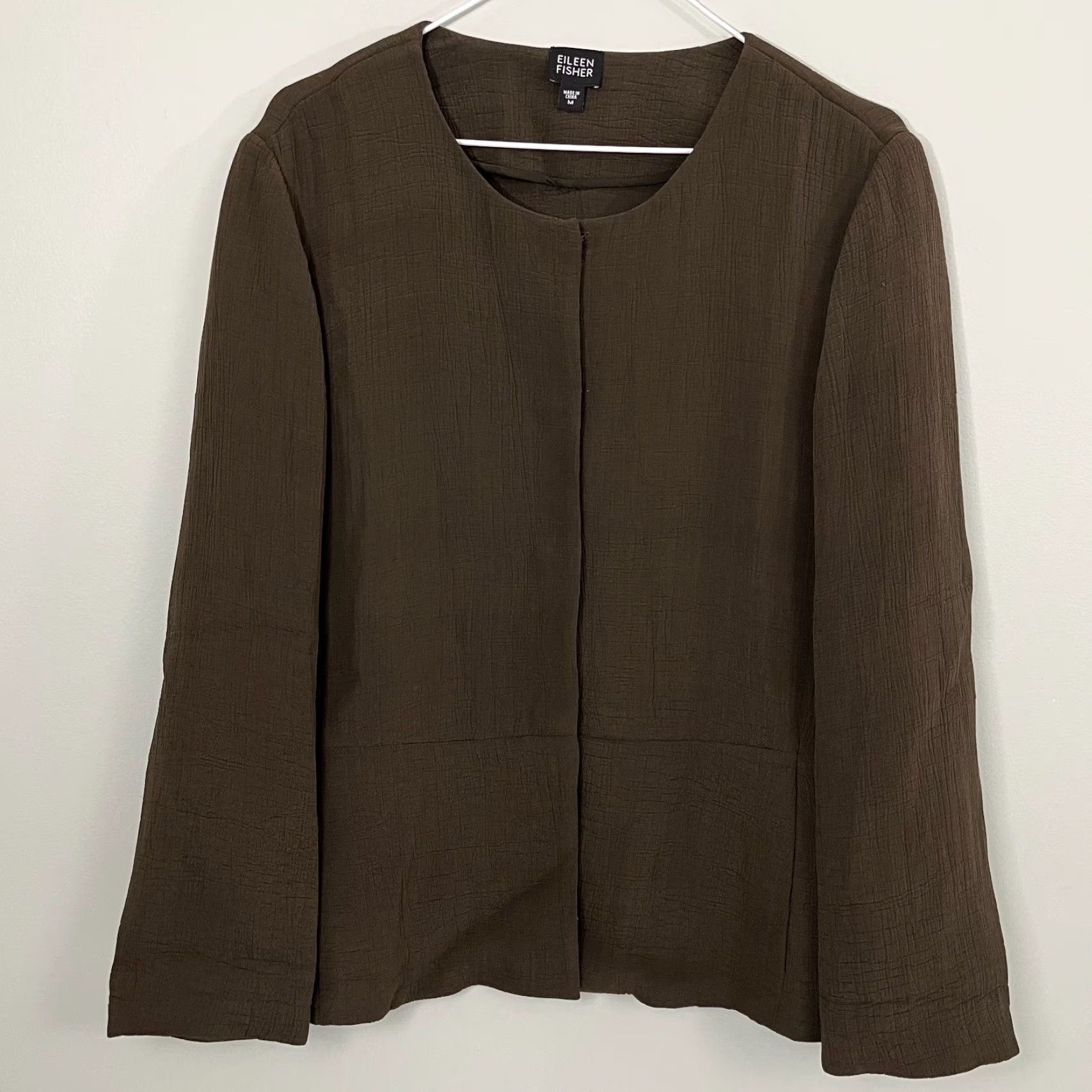 Eileen Fisher Eileen Fisher Cardigan Jacket Womens M Brown Silk Blend Sponge Pockets Blazer Size M / US 6-8 / IT 42-44 - 2 Thumbnail