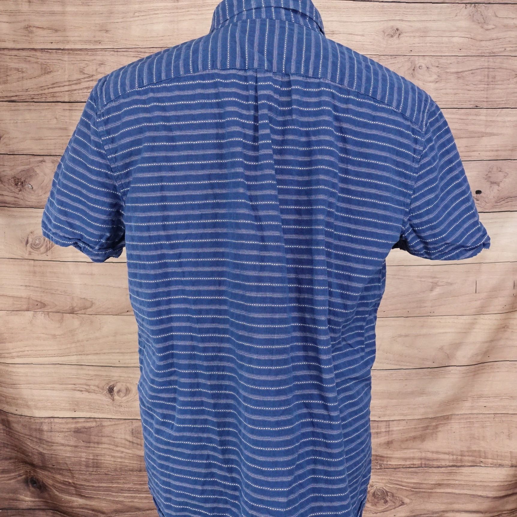 American Eagle Outfitters AMERICAN EAGLE Button-Up Shirt Blue Striped Short Sleeve Mens L Large Size US L / EU 52-54 / 3 - 4 Thumbnail