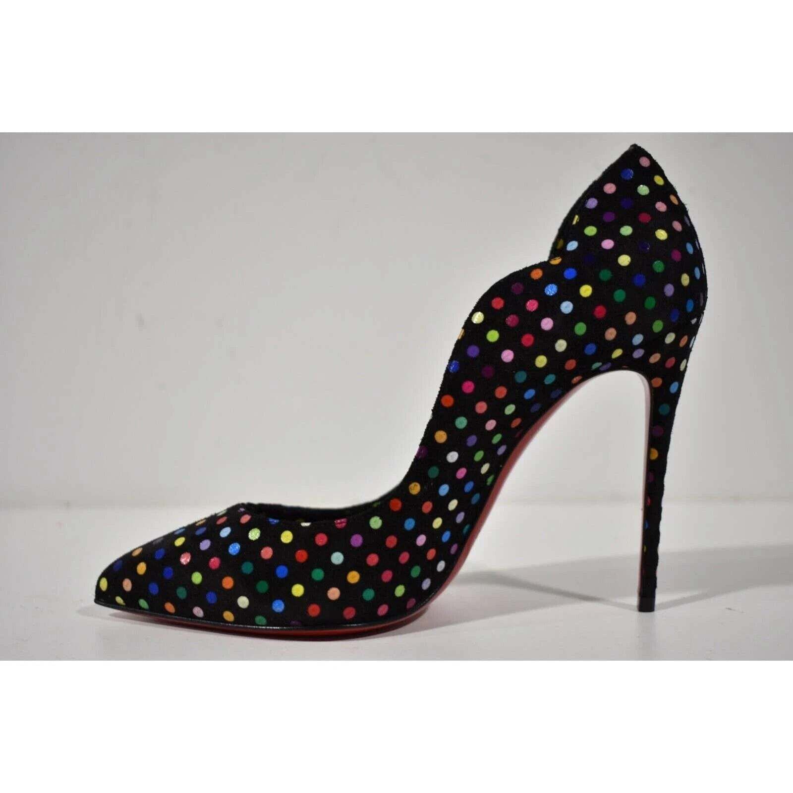 Christian Louboutin Hot Chick 100 Black Suede Multicolor Polka Dot Heel Pump 37 Size US 7 / IT 37 - 9 Thumbnail