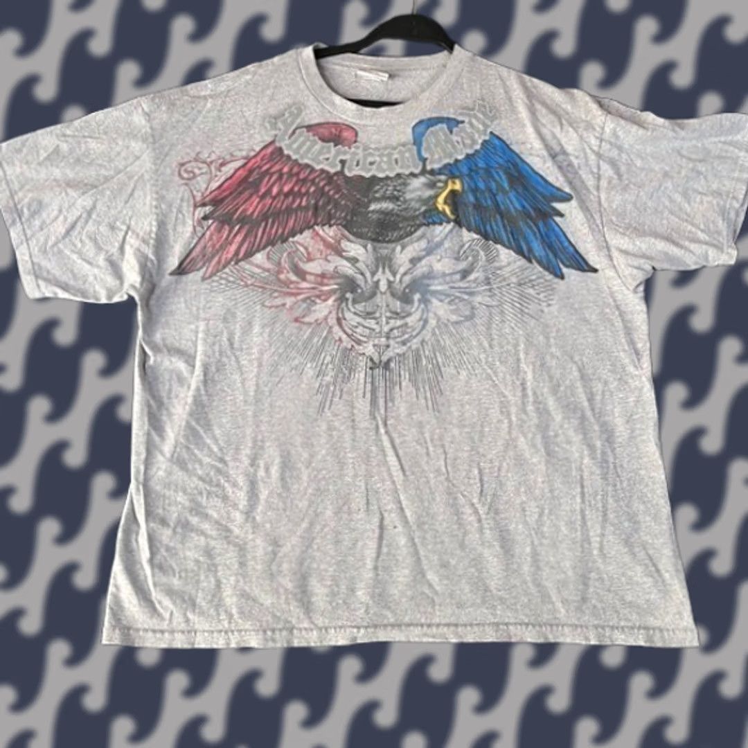 Vintage VINTAGE National Heritage Men Shirt Adult 2XL Gray Eagle American Flag Wings Graphic T Shirt Mens XX-Large Size US XXL / EU 58 / 5 - 1 Thumbnail