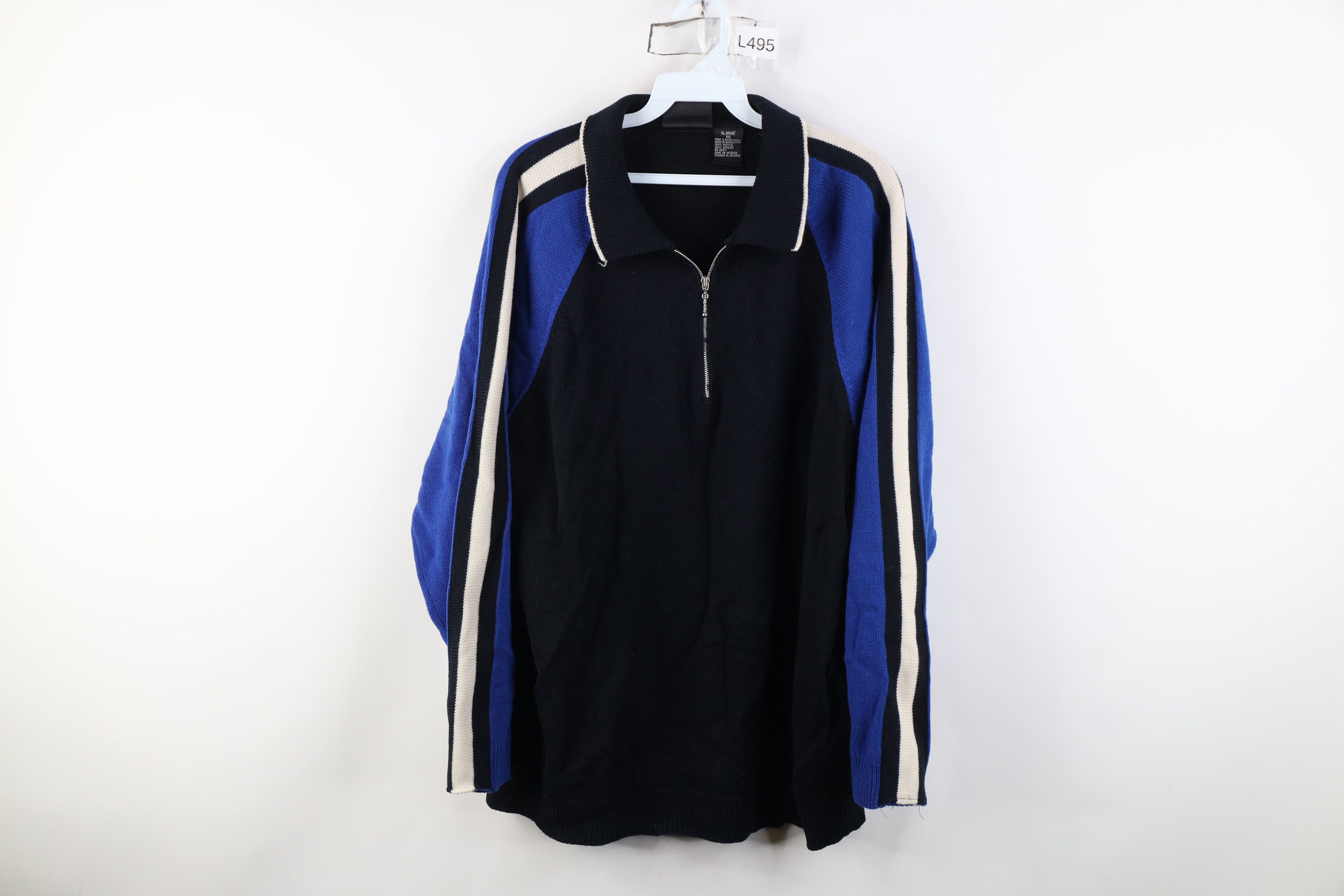 Vintage 90s Streetwear Striped Knit Collared 1/4 Zip Sweater