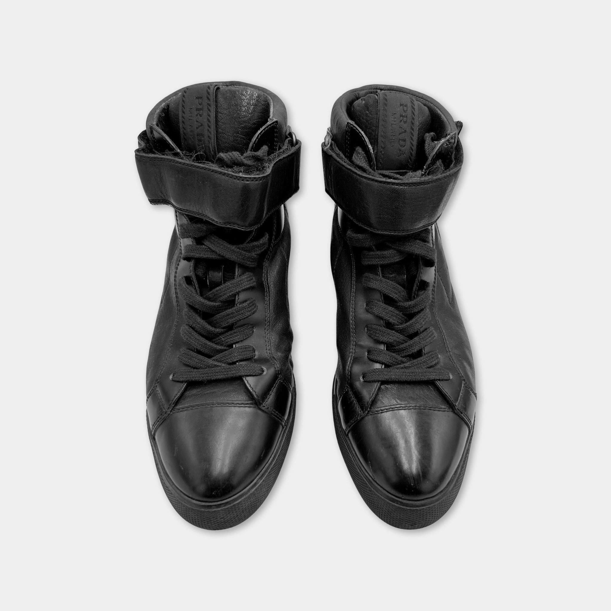 Prada Prada Leather Black High Top Sneakers Size US 6 / IT 36 - 3 Thumbnail