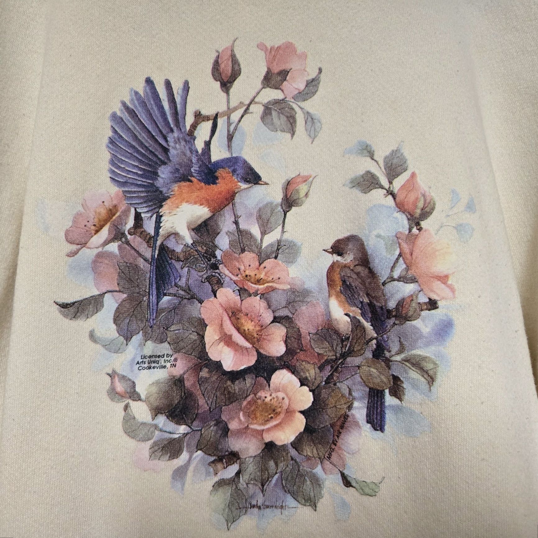 Vintage VINTAGE Cream Sweatshirt Flower Hummingbird Women's Large Ivory Pullover Made In The USA Size L / US 10 / IT 46 - 4 Thumbnail