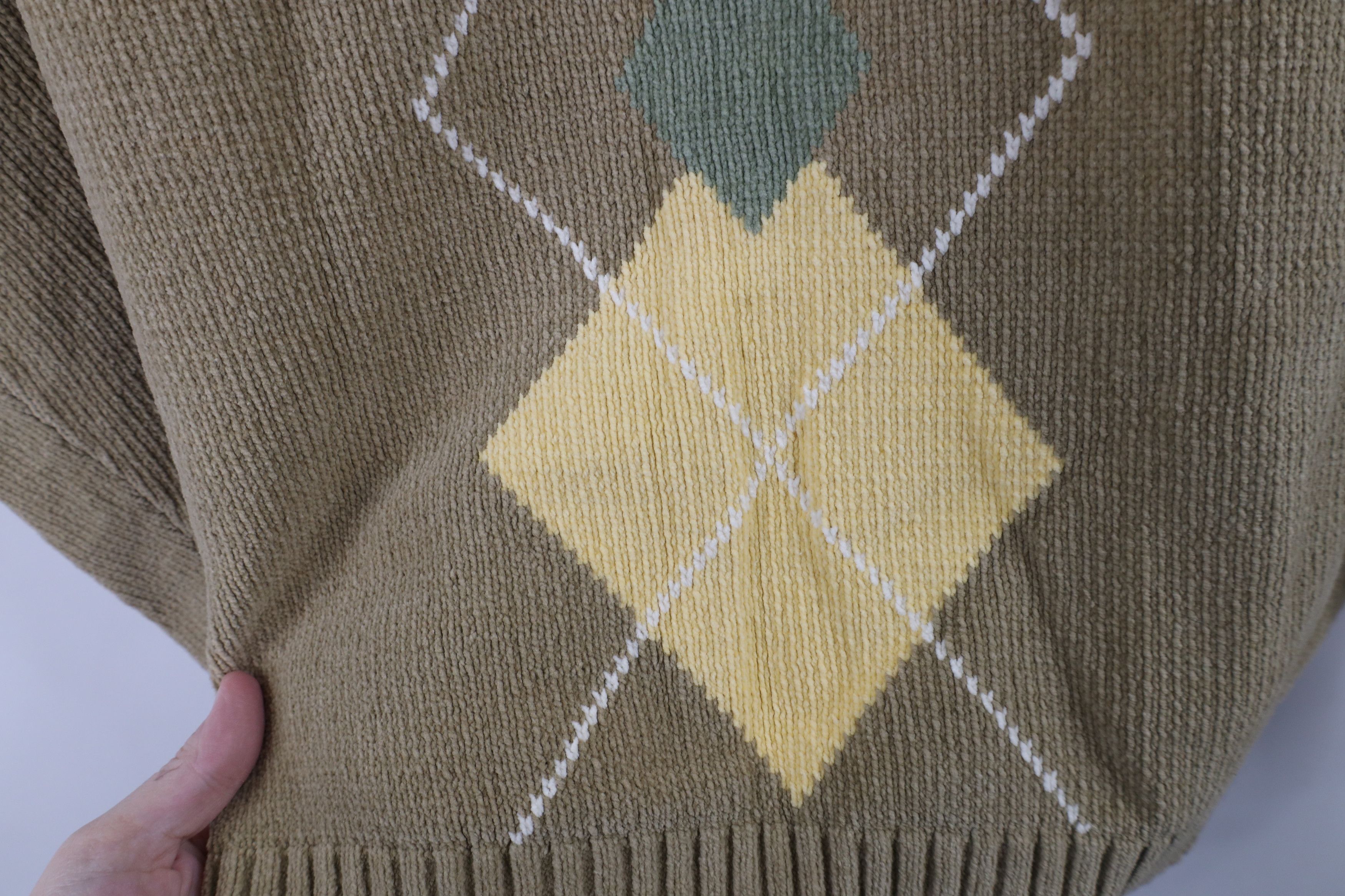 Vintage Vintage 90s Streetwear Argyle Diamond Ribbed Fleece Sweater Size US XXL / EU 58 / 5 - 6 Thumbnail