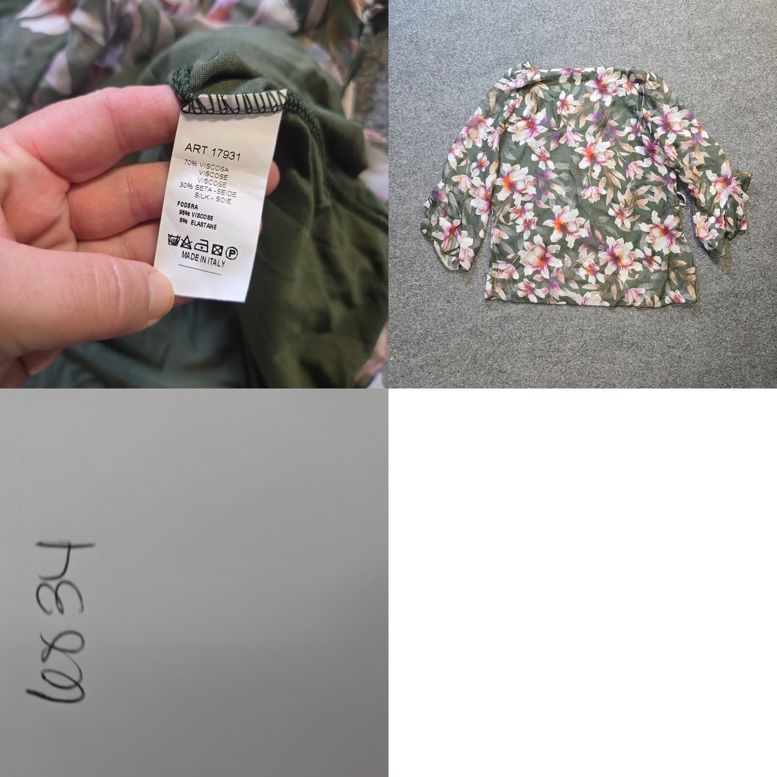 Vintage Tempo Paris Top Womens Medium Green Floral Silk Blend Flare Sleeve Chiffon Casual Classic 3/4 Sleeve Round Neck Size M / US 6-8 / IT 42-44 - 8 Thumbnail