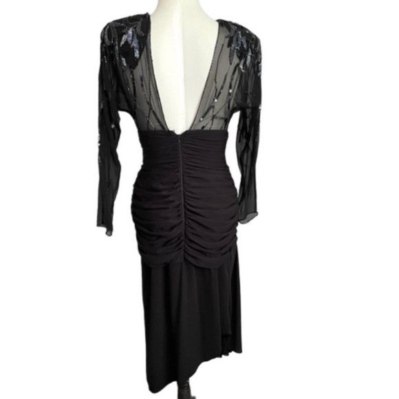 Vintage 80s Casadei Sequin Sheer Formal Midi Dress
