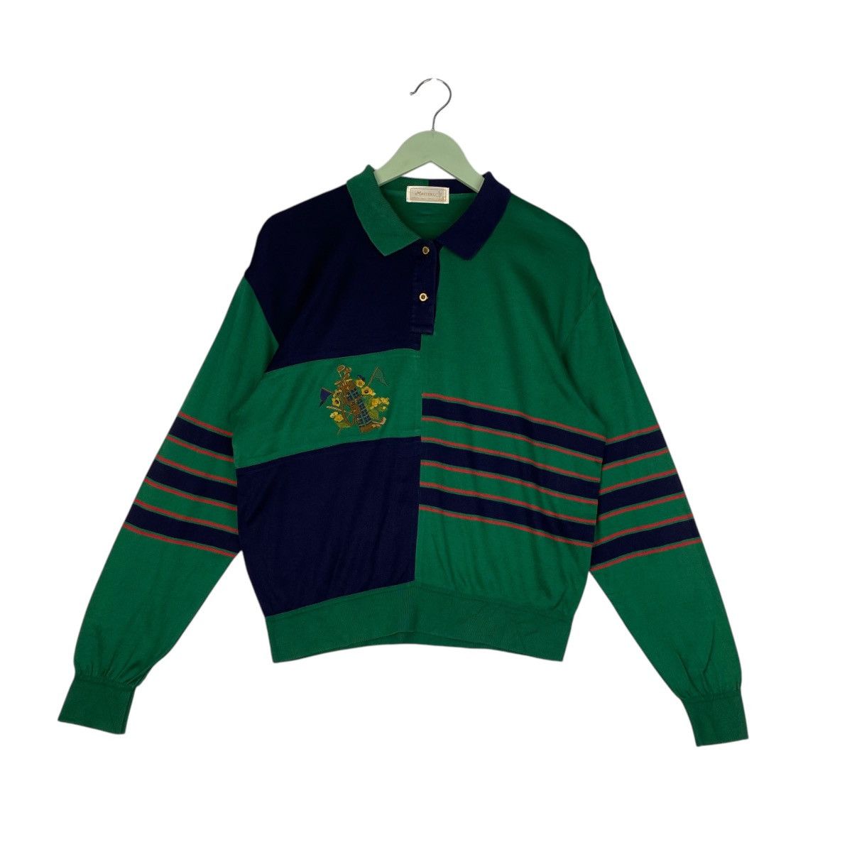 Designer × Vintage Vintage Masters Embroidered Crewneck Sweatshirt Green/Blue P Size L / US 10 / IT 46 - 1 Thumbnail