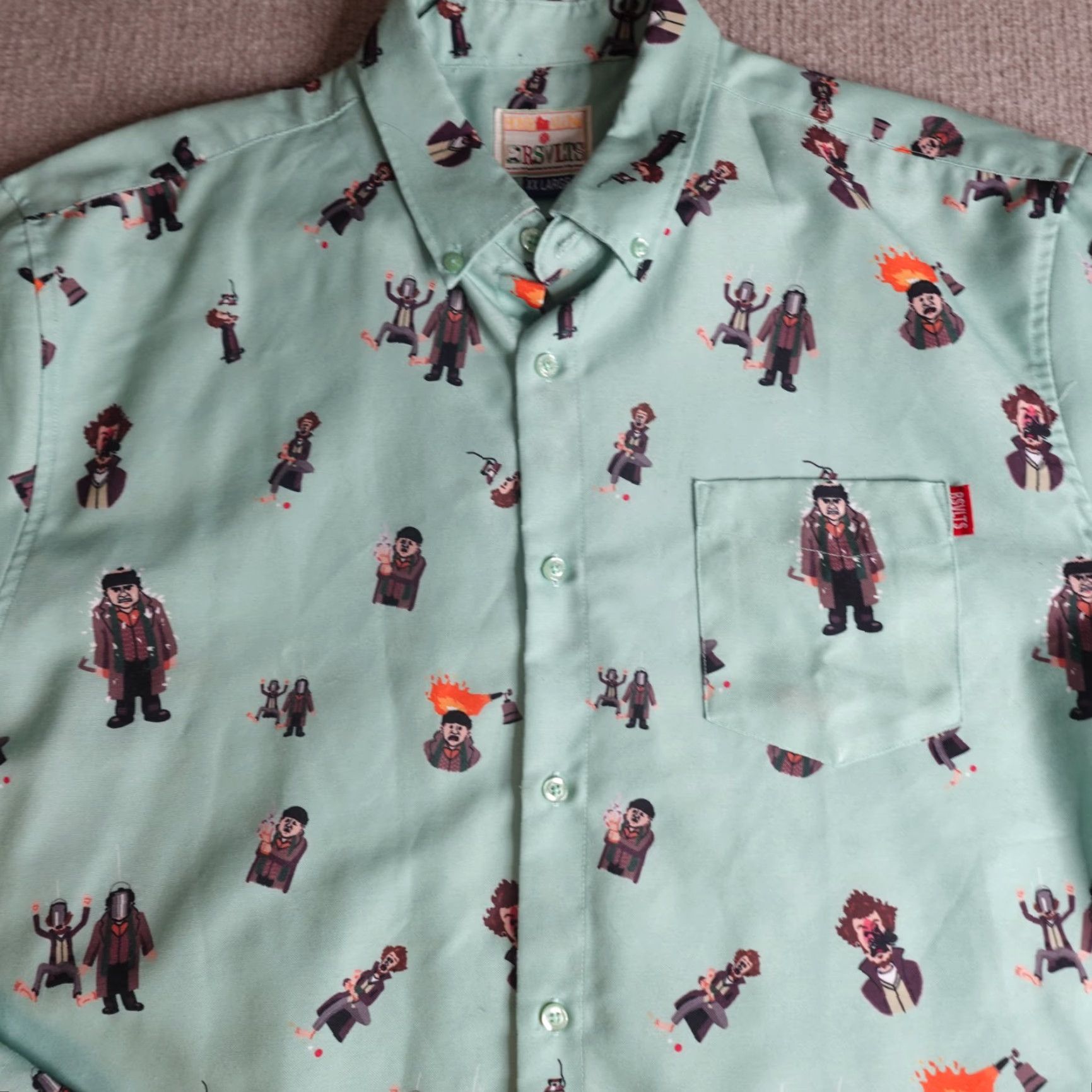 Vintage RSVLTS Shirt 2XL Blue Green Teal Home Alone Button-Up Long Sleeve Collared USA Graphic Print Mens Streetwear Casual Size US XXL / EU 58 / 5 - 2 Thumbnail