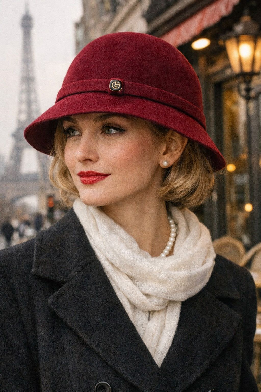 Giorgio Armani Giorgio Armani Cloche Hat Women 57 Red Rabbit Hair Italy Size ONE SIZE - 1 Thumbnail