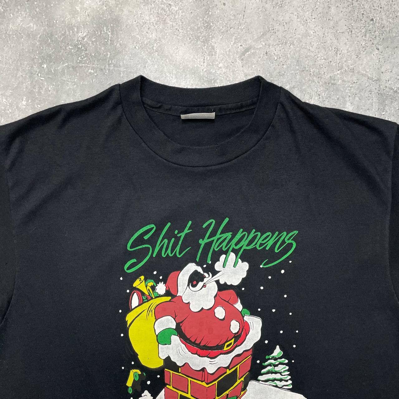 Band Tees Vintage 80s 90s Santa Claus Shit Happens Humor T Shirt Black Size US XL / EU 56 / 4 - 4 Thumbnail