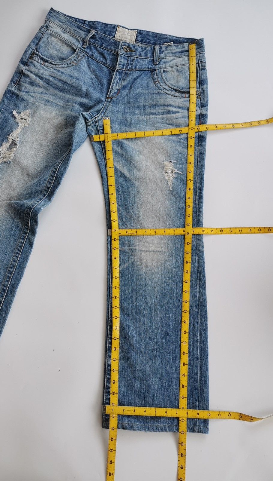 Kapital Lolita Studded Zipper Distressed Washed Blue Denim Jeans Size US 37 - 9 Thumbnail