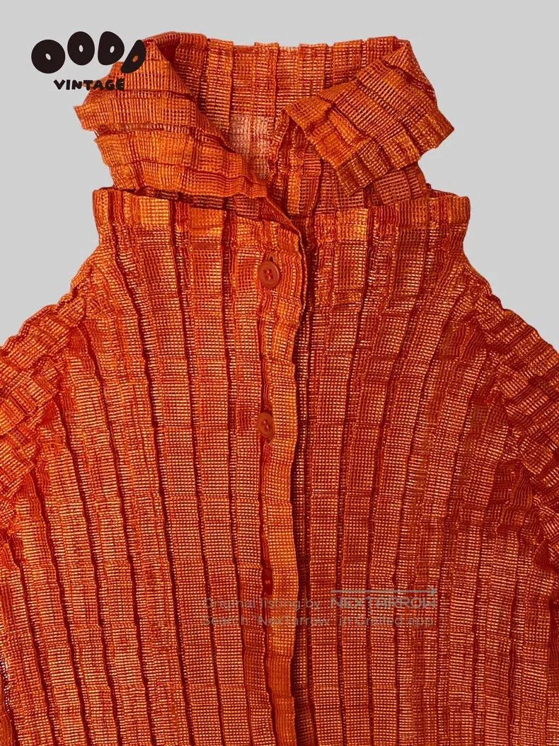 Issey Miyake Issey Miyake Size: Medium Golden Orange Plaid Pleated Shirt Size US S / EU 44-46 / 1 - 4 Thumbnail