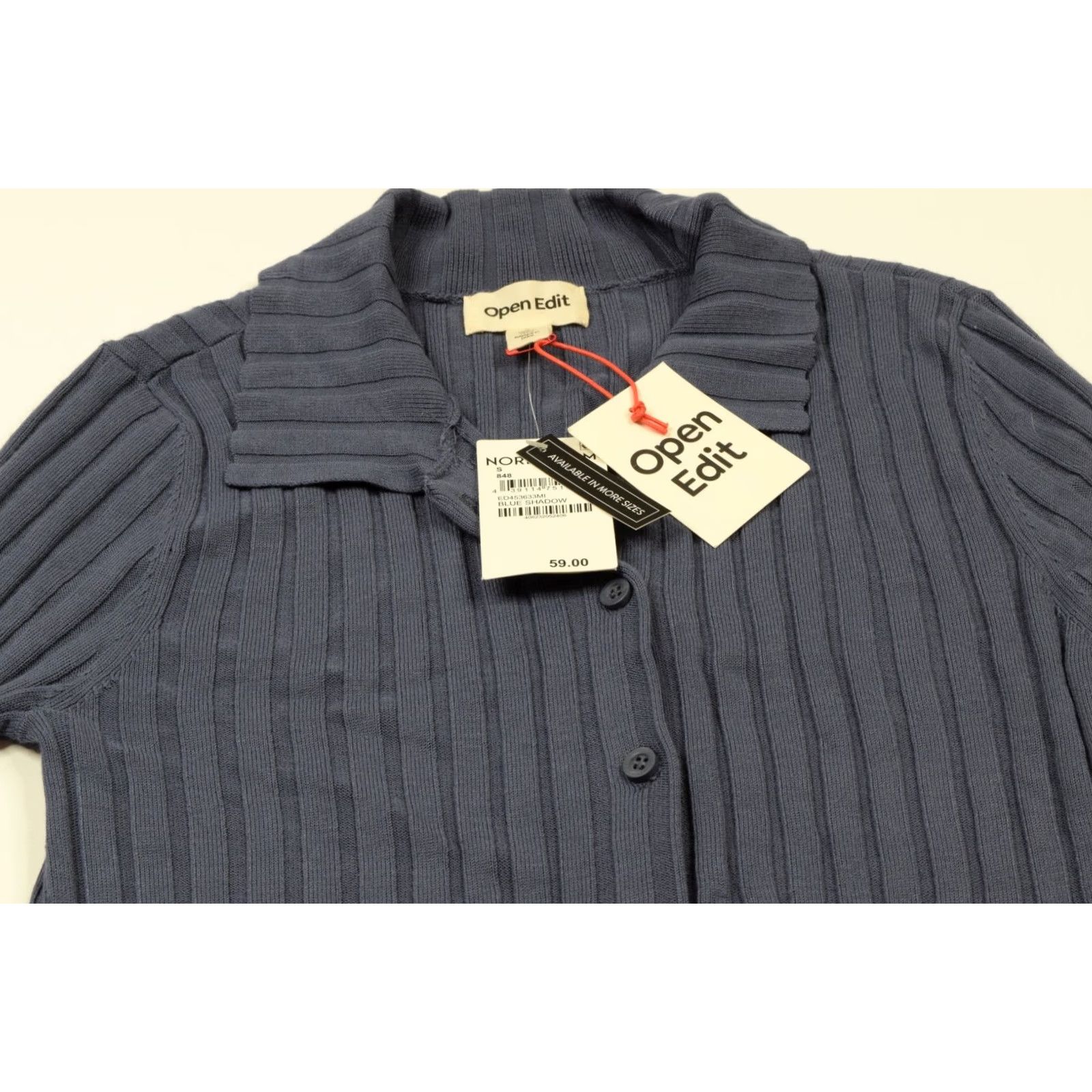 Vintage Open Edit Blue Shadow Ribbed Button-Up Long Sleeve Tunic Sweater Womens S Size S / US 4 / IT 40 - 2 Thumbnail