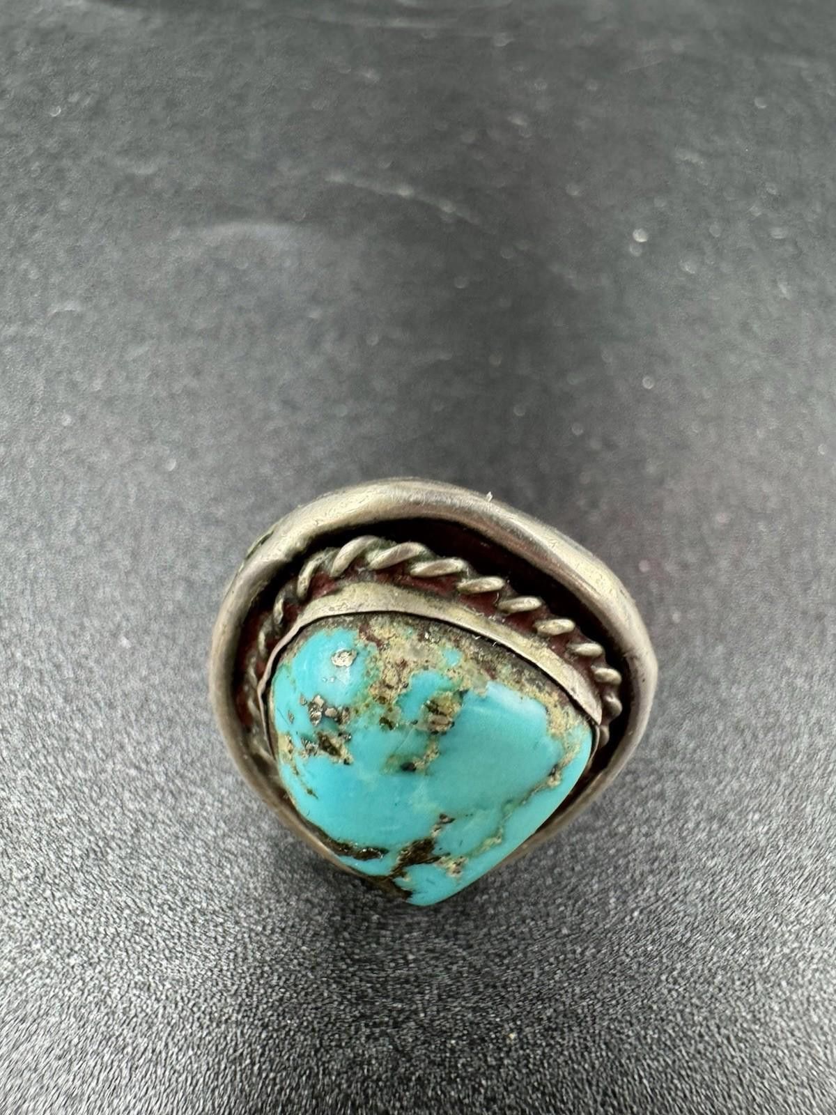 Matix Vintage Navajo Turquoise Ring Sterling Silver Natural Stone Size ONE SIZE - 5 Thumbnail