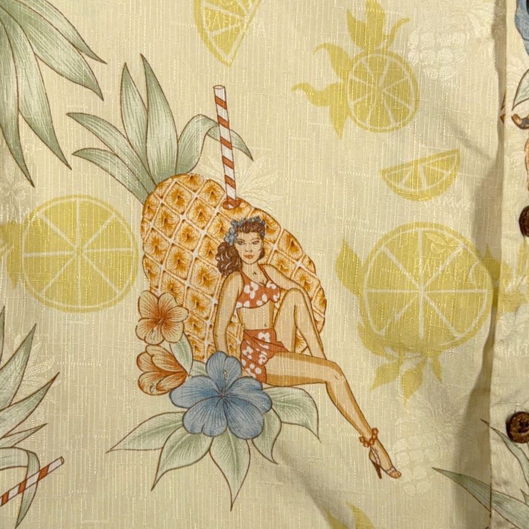 Tommy Bahama VINTAGE Tommy Bahama Hawaiian Shirt Adult MEDIUM Yellow Silk Pinup Girl Camp Y2K Size US M / EU 48-50 / 2 - 6 Thumbnail