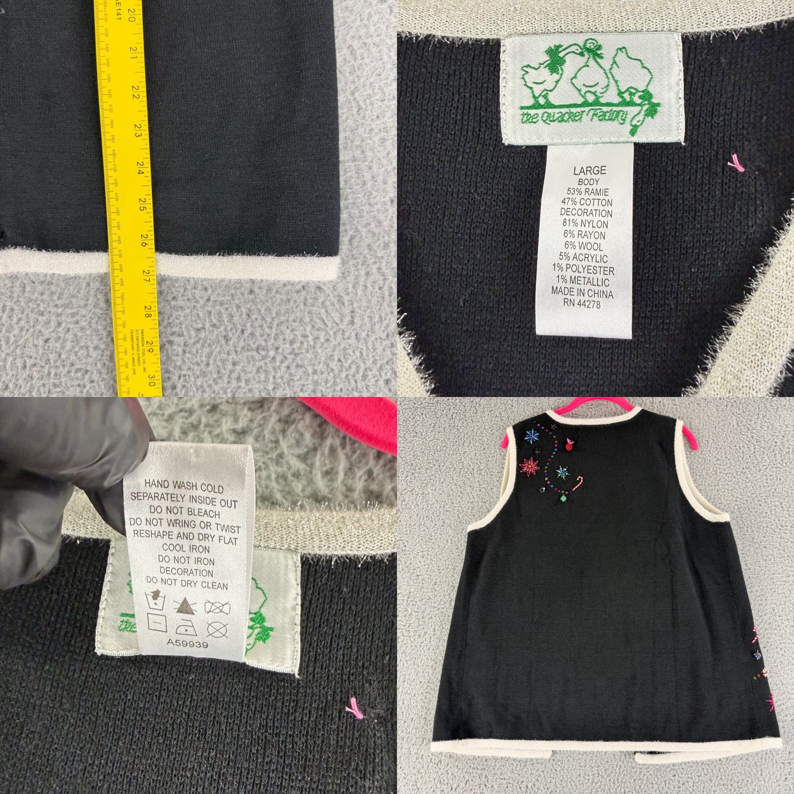 Quacker Factory Quacker Factory Sweater Vest Womens Large Black Christmas Snowman Beaded Knit Size L / US 10 / IT 46 - 8 Thumbnail