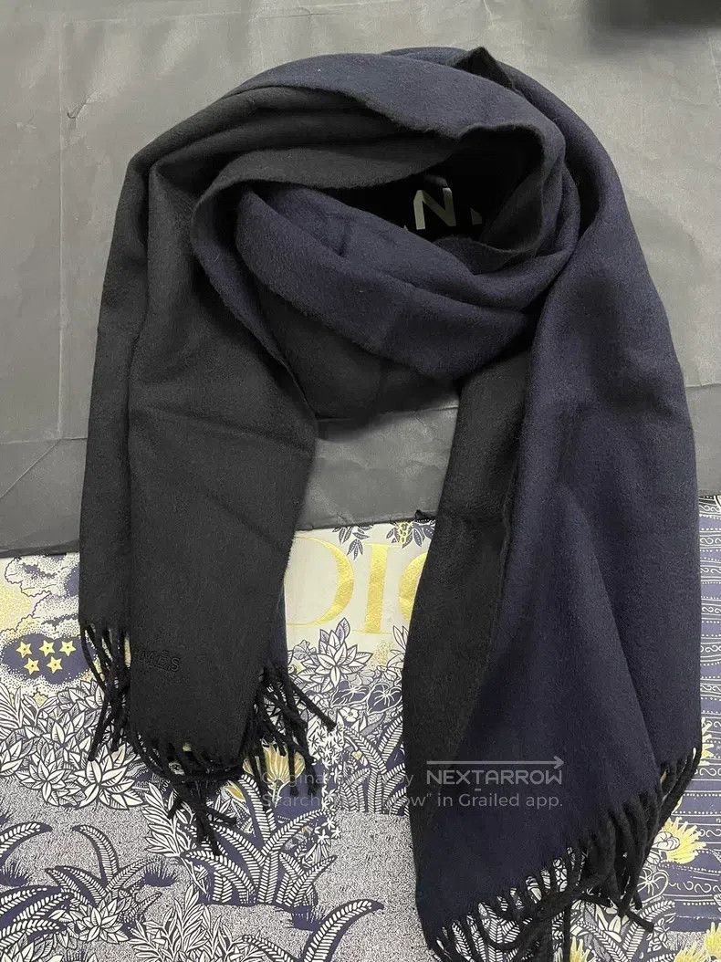 Hermes Hermes Black Blue Mixed Cashmere Fringe Scarf Size ONE SIZE - 3 Thumbnail