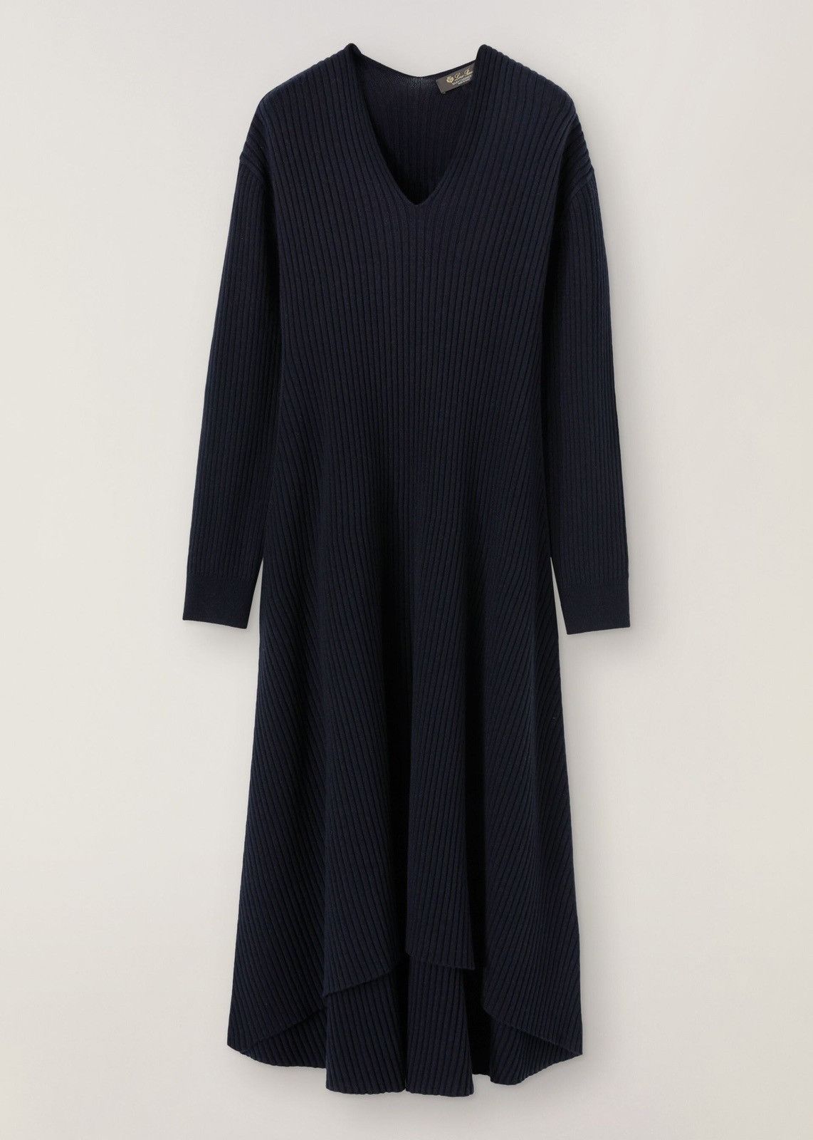 image of Loro Piana O1Loc1C0224 Rib-Knit Baby Cashmere Long Dress In Navy Blue, Women's (Size Medium)