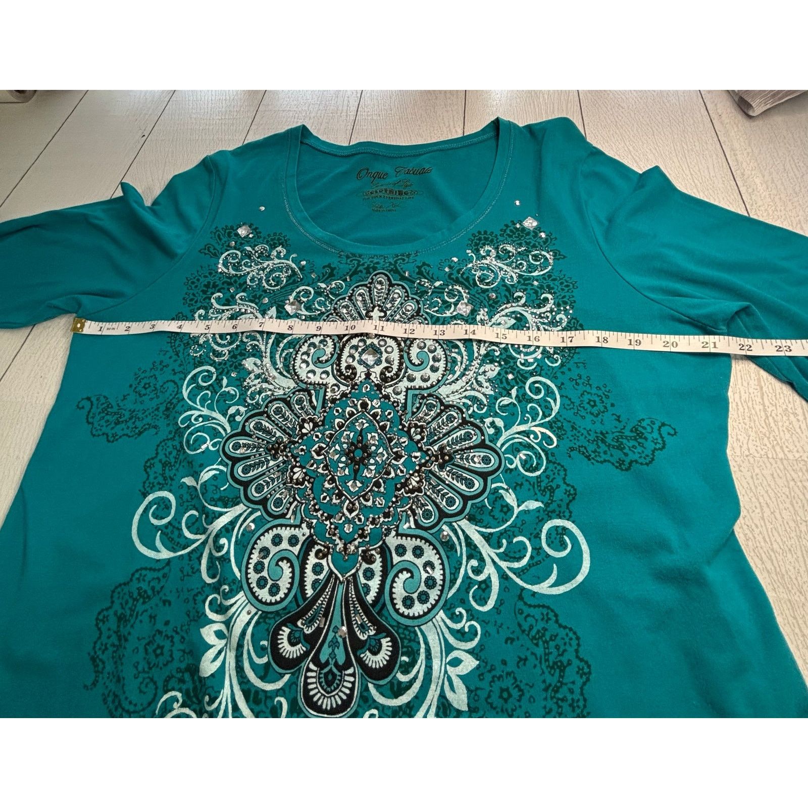 Other Onque Casuals Turquoise Embellished Top XL 3/4 Sleeve Size XL / US 12-14 / IT 48-50 - 6 Thumbnail