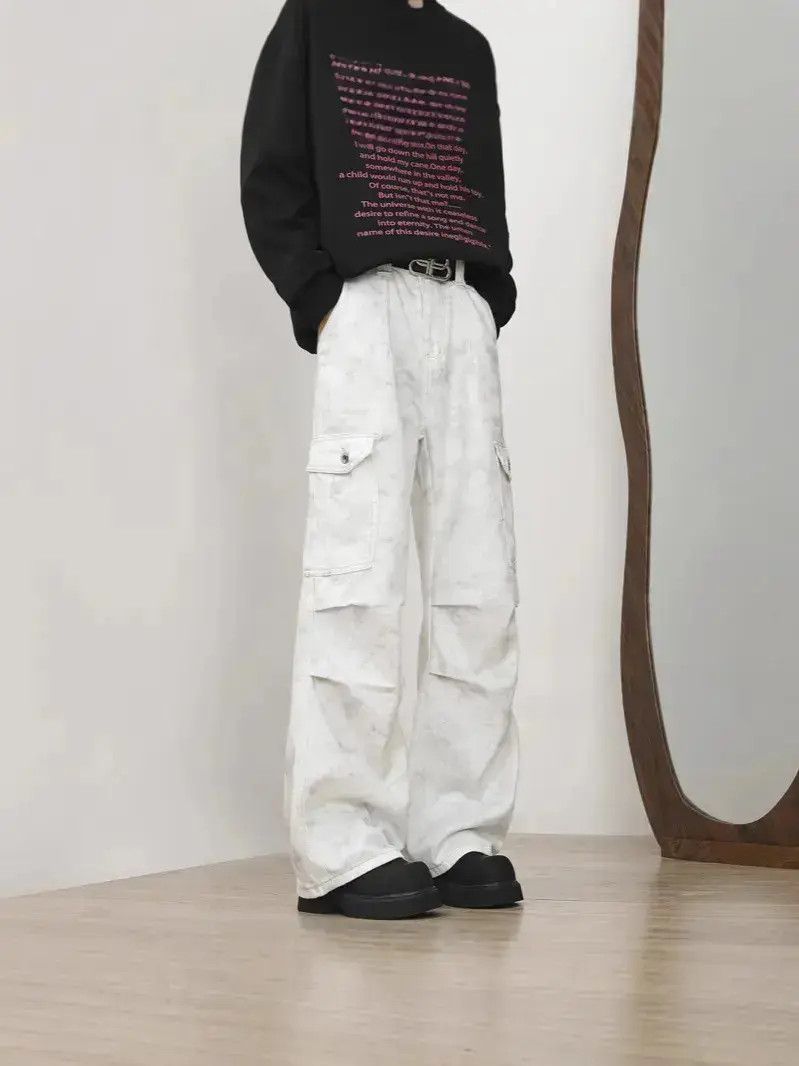 Japanese Brand Retro loose dirty white straight leg jeans Size US 32 / EU 48 - 4 Thumbnail