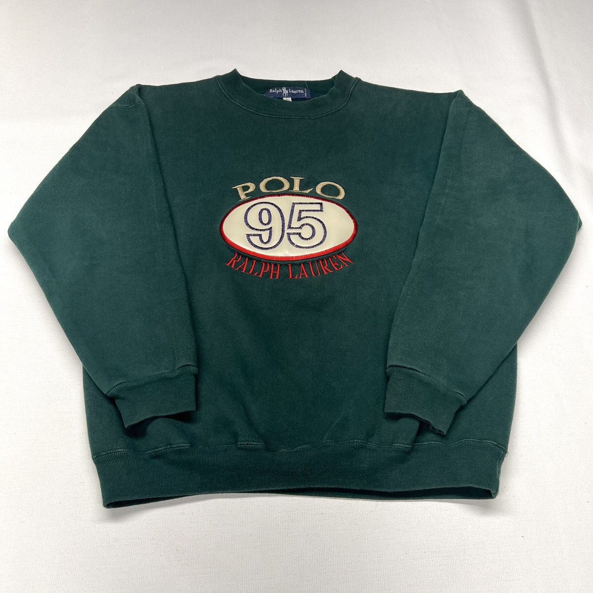 Polo Ralph Lauren × Vintage VTG Polo Ralph Lauren Crewneck Green Sweatshirt Patch USA Size US L / EU 52-54 / 3 - 1 Thumbnail