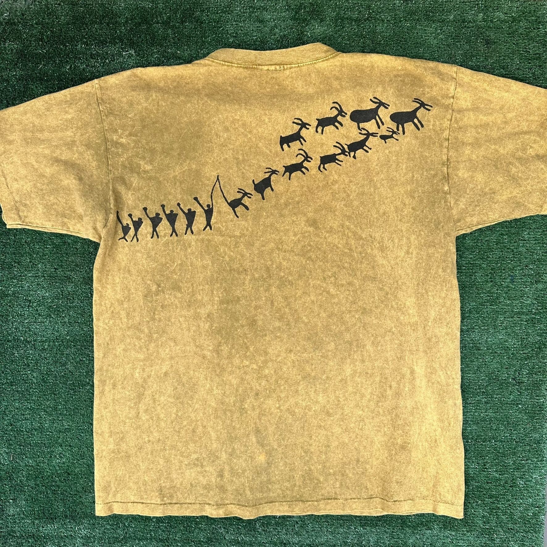 Vintage Vintage 90s Native Indian Cave Art T-Shirt Tie Dye Tan XL Si Size US XL / EU 56 / 4 - 6 Thumbnail