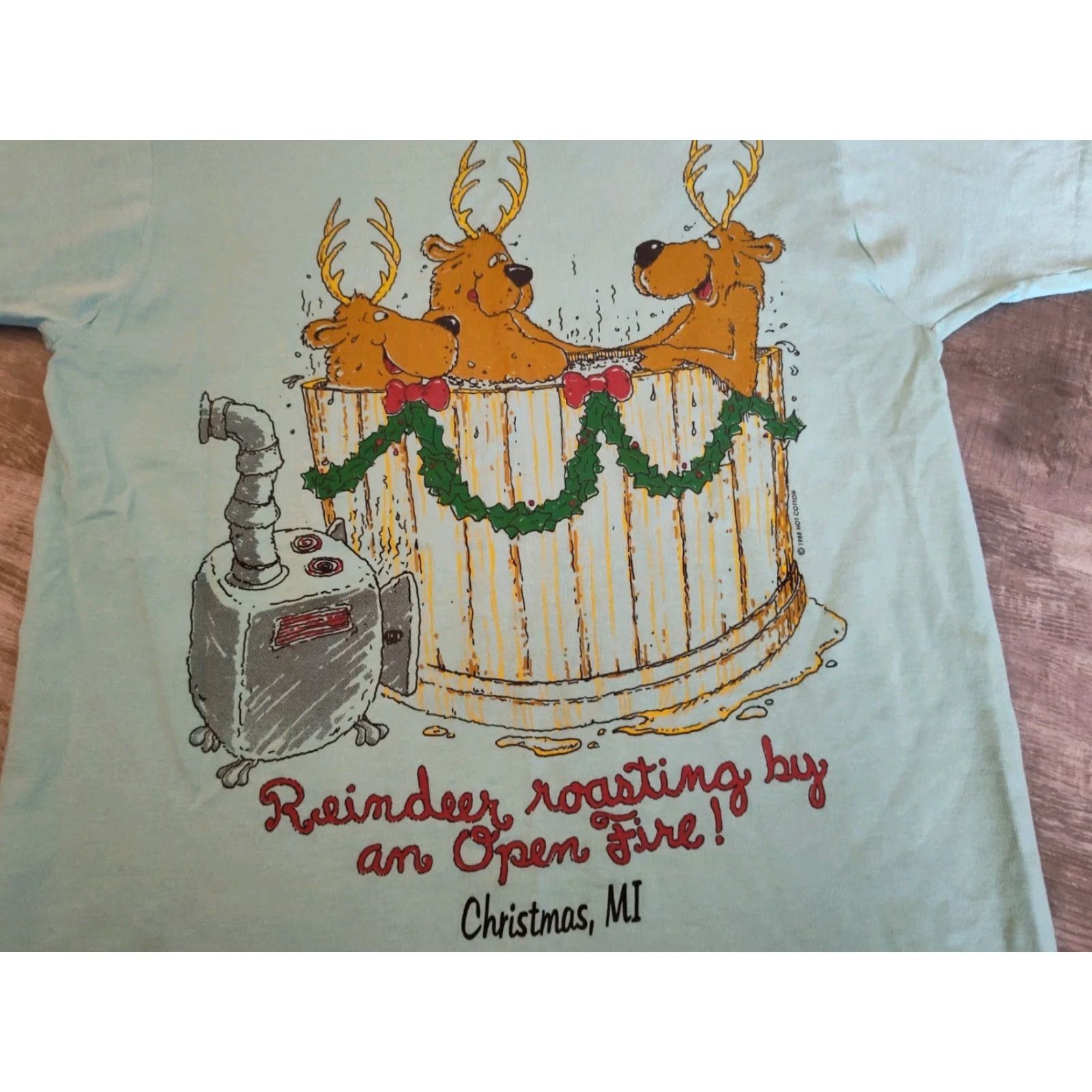 Vintage VINTAGE screen Stars best T-Shirt Mens L Blue Reindeer Funny 80s 1988 Hot Cotton Graphic Single Stitch USA Made Christmas Michigan Size US L / EU 52-54 / 3 - 3 Thumbnail