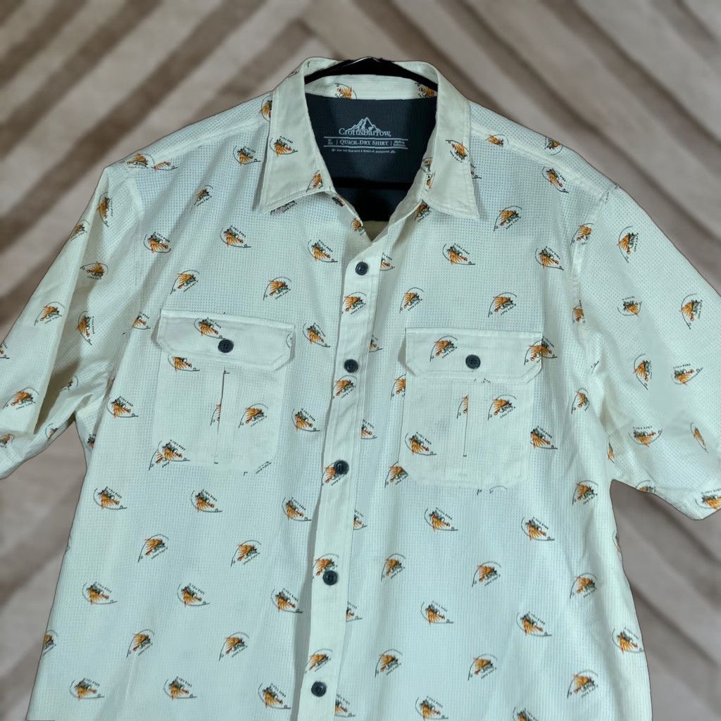 Croft & Barrow Croft & Barrow Mens Shirt Cream "Gon Fishin" Quick Dry Button Up Gorpcore Large Short Sleeve Mens Shirt Size US L / EU 52-54 / 3 - 1 Thumbnail