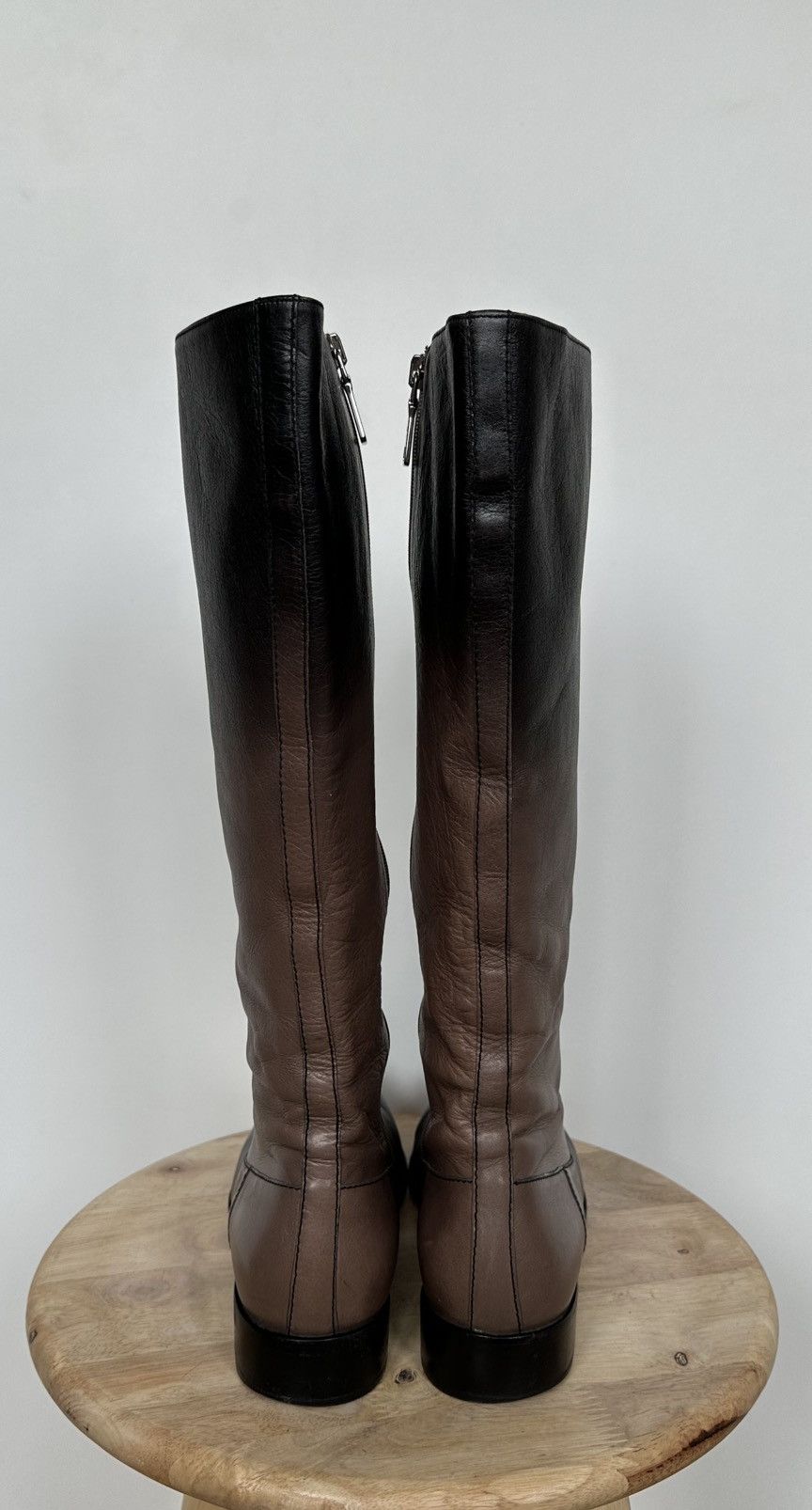 Prada Prada Brown Black Gradient Leather Knee High Boots Size US 8.5 / IT 38.5 - 4 Thumbnail