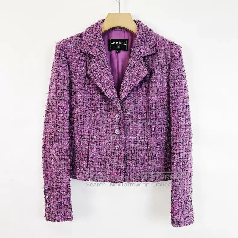 Chanel Chanel 22P purple plaid soft tweed lapel short small fragr Size XS / US 0-2 / IT 36-38 - 1 Thumbnail
