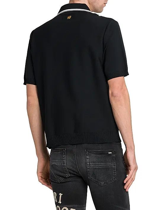 Amiri os11x1225 Logo-Detailed Striped Pointelle-Knit Shirt Black Size US L / EU 52-54 / 3 - 5 Thumbnail