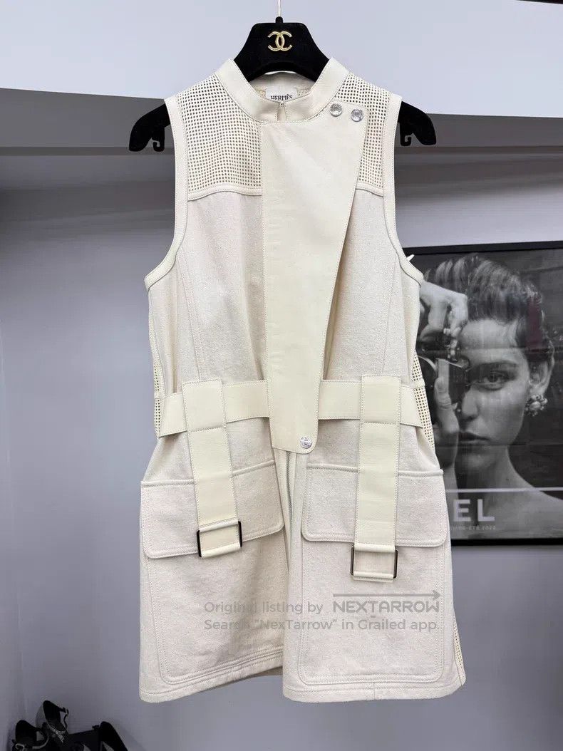Hermes Hermes White cut-out lace-up leather vest dress Size XS / US 0-2 / IT 36-38 - 1 Thumbnail