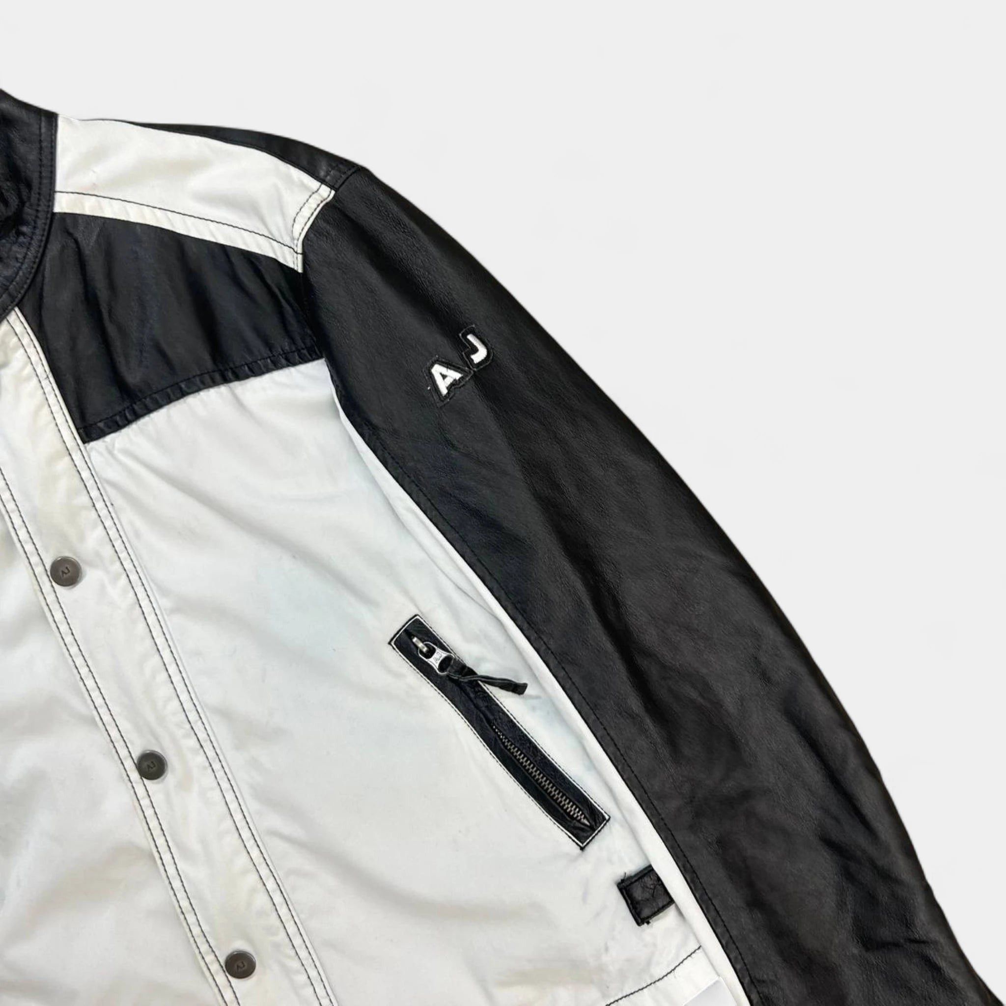 Armani Armani Jeans 2000's Black and White Leather Jacket Size US M / EU 48-50 / 2 - 4 Thumbnail