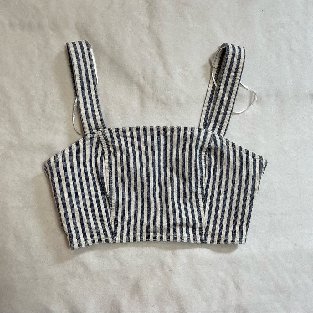 Zara NWT New Zara Striped Denim Crop Top Size XS Size XS / US 0-2 / IT 36-38 - 8 Thumbnail