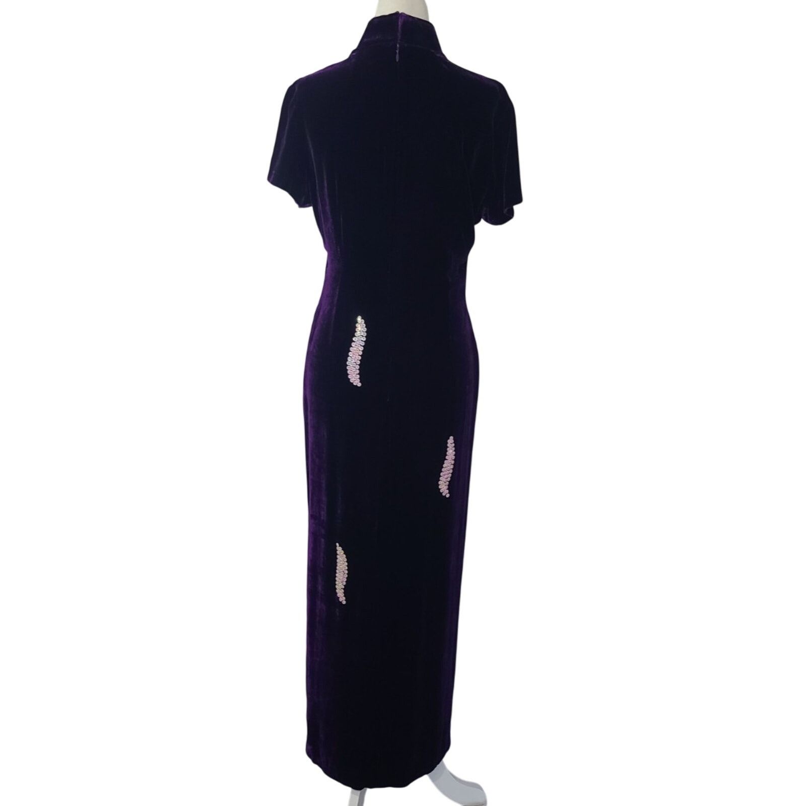 Vintage Y2K 90s Dark Purple Velvet Embellished Maxi Dress 8