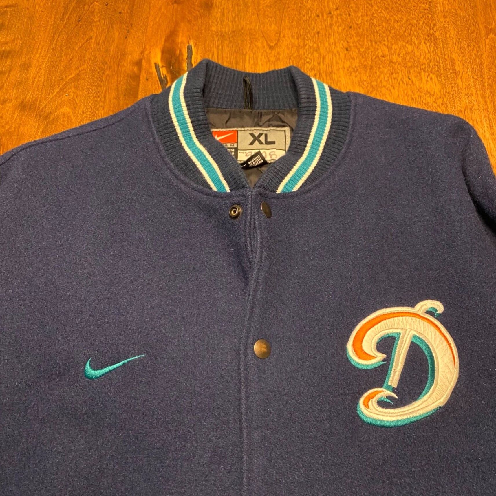 Nike NIKE Jacket Mens XL MIAMI DOLPHINS Letterman Varsity Wool Leather Vintage Y2K Size US XL / EU 56 / 4 - 4 Thumbnail