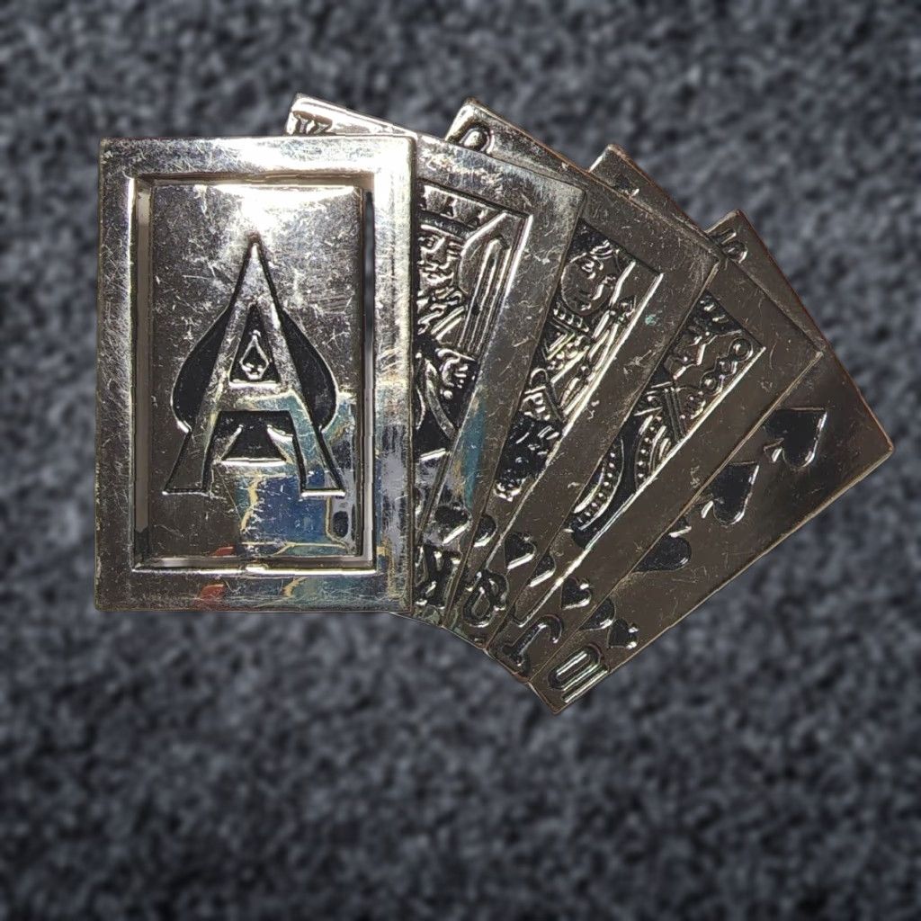 Vintage Vintage Royal Straight Flush Casino Hold'Em Poker Metal Lucky Spin Belt Buckle Men 1.25 in Silver Buckle Gambling Spin Card Pattern Accessories Size ONE SIZE - 1 Thumbnail