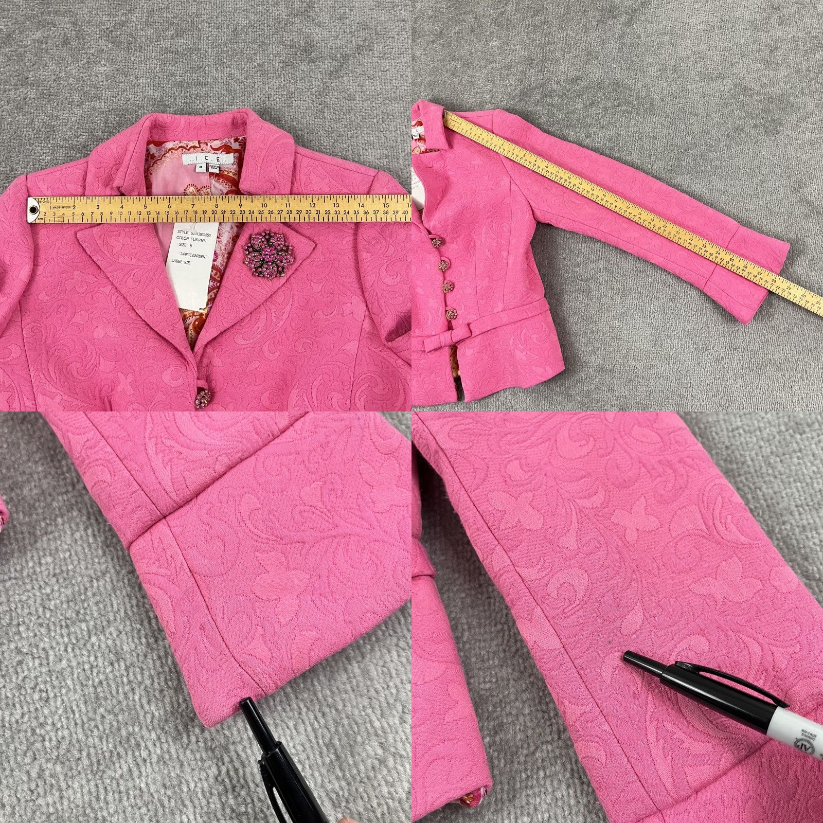 Vintage I.C.E Blazer Womens Size 8 Pink Textured Jeweled Closure Jacket Career Office Shirt/Blazer (if needed) Size M / US 6-8 / IT 42-44 - 8 Thumbnail