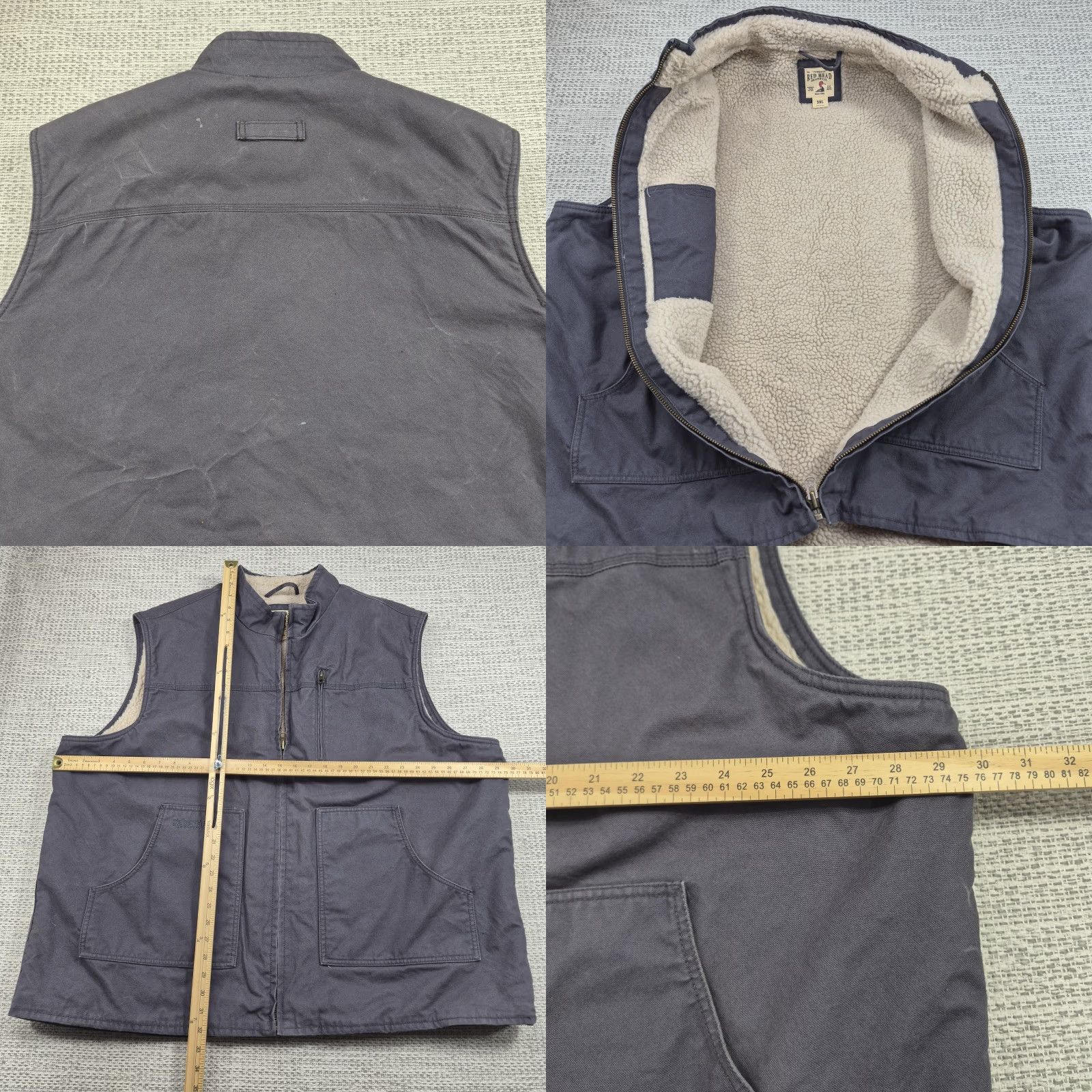 Vintage RedHead Vest Mens 3XL Gray Sherpa Lined Canvas Full Zip Outdoor Workwear Pockets Size US XXL / EU 58 / 5 - 8 Thumbnail