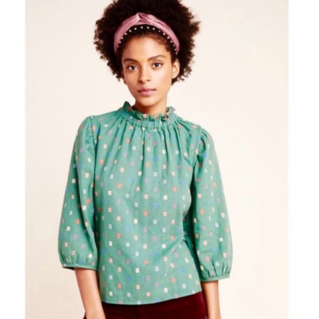 Anthropologie Anthropologie RO & DE Isabetta Button Back Green Blouse Size S / US 4 / IT 40 - 2 Thumbnail