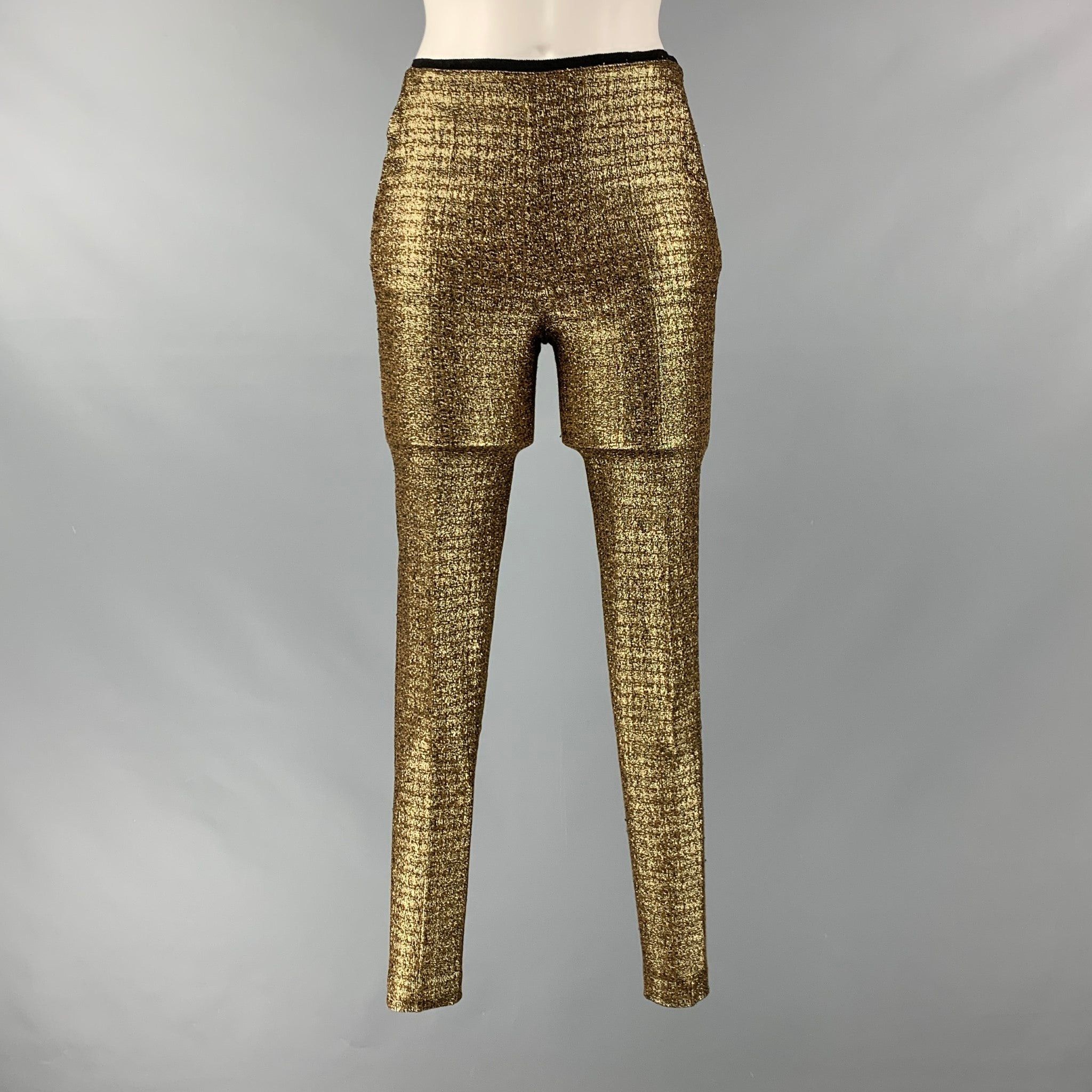 image of Dorothee Schumacher Gold Black Polyester Wool Metallic Dress Pants, Women's (Size 25)