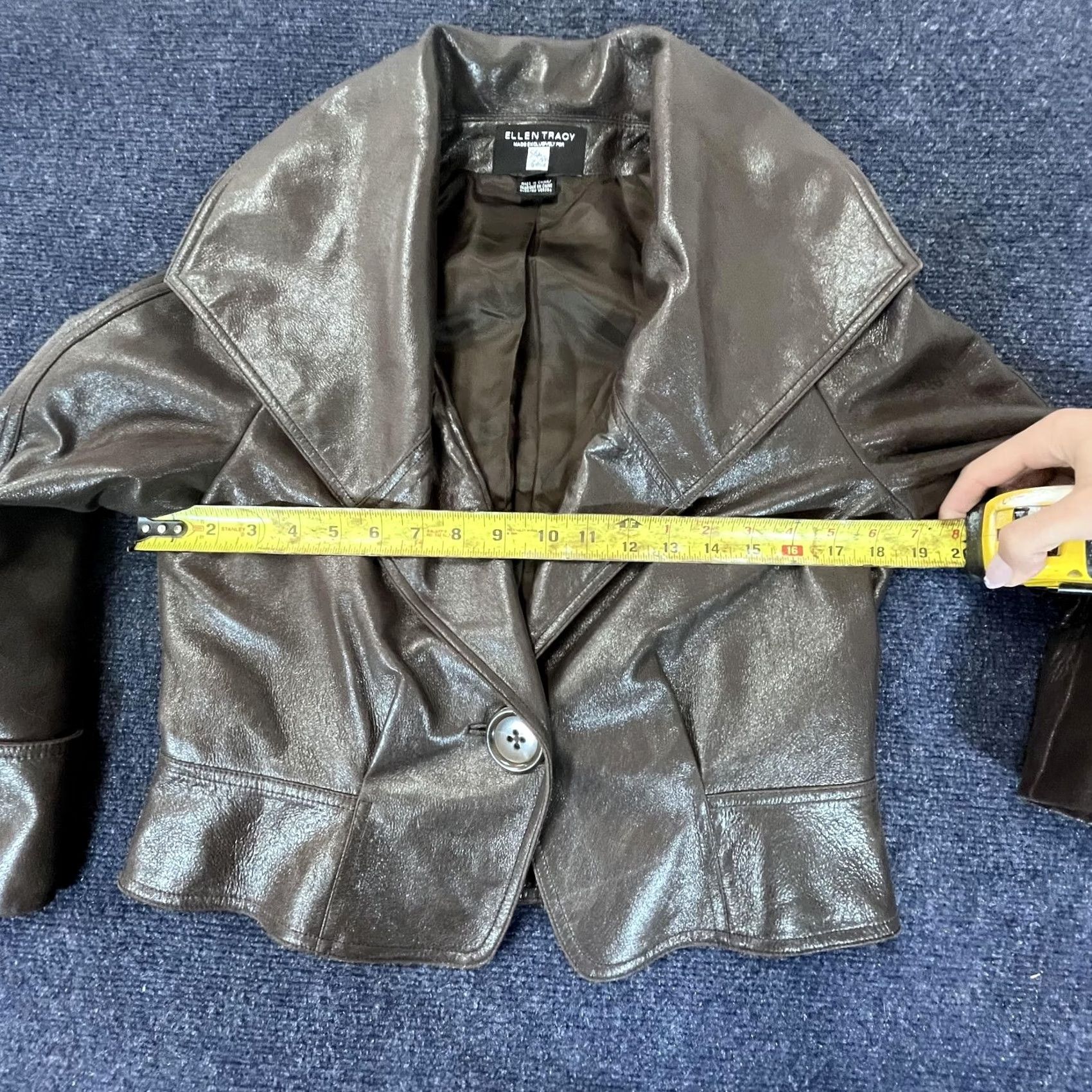 Ellen Tracy Ellen Tracy Jacket Womens 4 Cropped Faux Leather Button Saks Fifth Avenue Shiny Brown Solid Short Lined Collared Single-Breasted Womens 4 Size S / US 4 / IT 40 - 3 Thumbnail