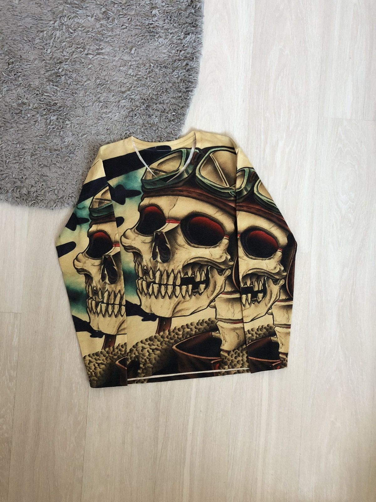 Japanese Brand × Vintage Vintage Y2K Japanese Style Skull Full Print Long Sleeve Size XL / US 12-14 / IT 48-50 - 1 Thumbnail