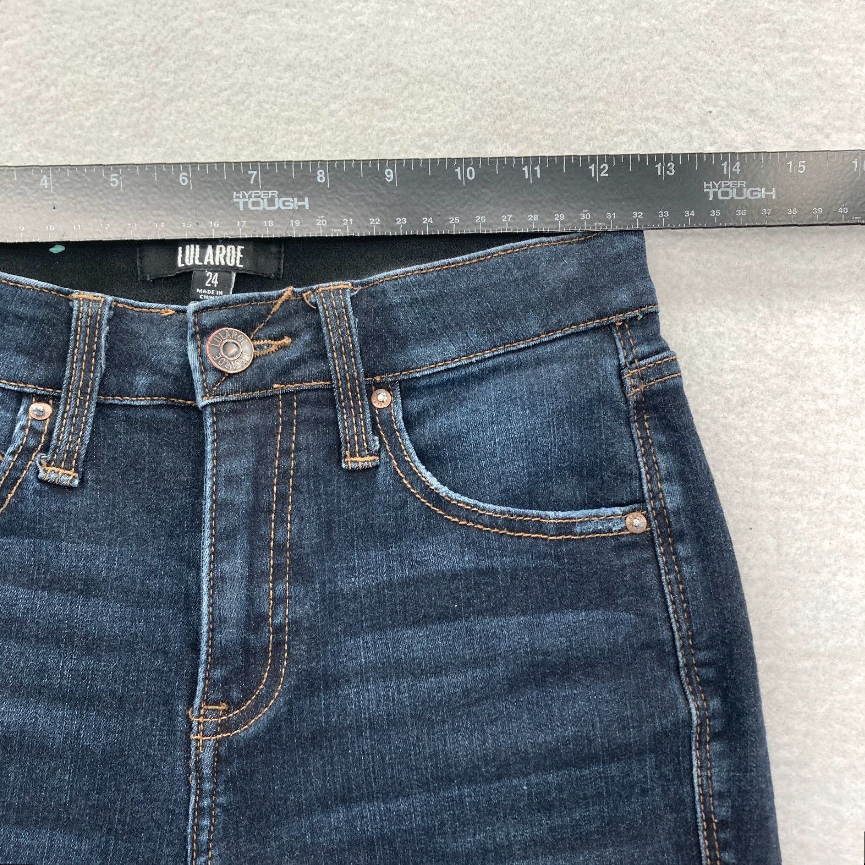 Vintage LuLaRoe With Love Jeans Women's 24 Skinny Dark Blue Stretch Denim Distressed Size 42" / US 20 - 7 Thumbnail