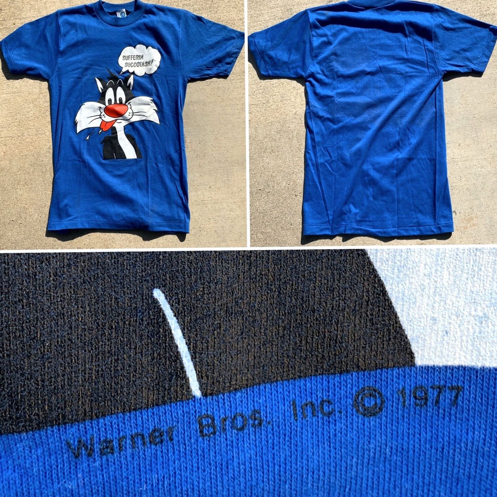 Vintage VINTAGE Sylvester Sufferin Succotash! T Shirt Warner Bros Inc 1977 M blue Nike? Size US M / EU 48-50 / 2 - 4 Thumbnail
