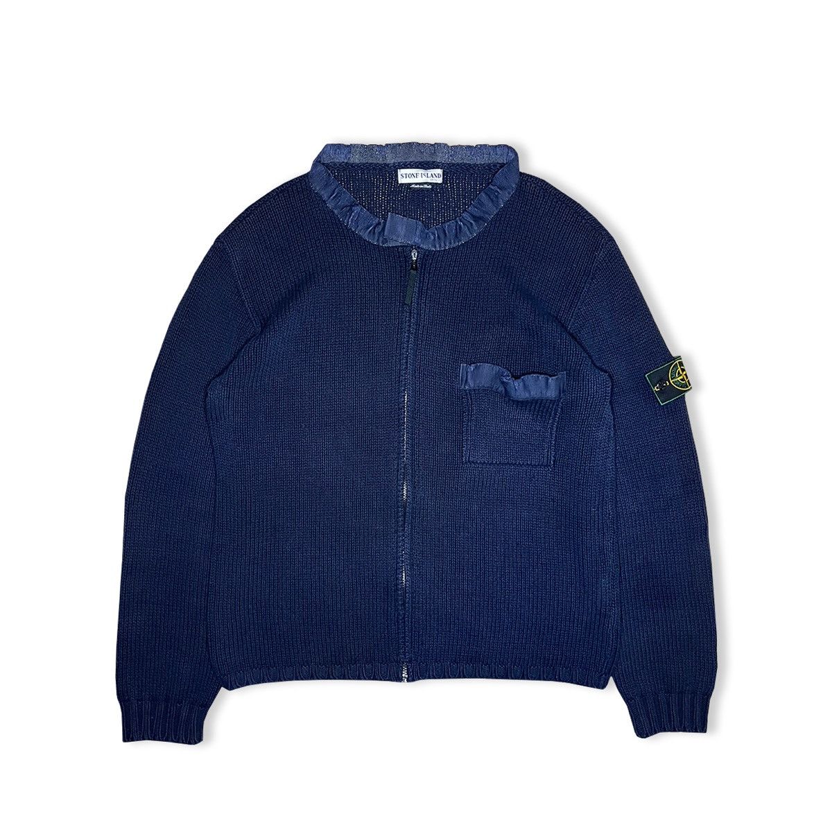 2001 Stone Island Heavy Cotton Green Badged Knit Zip Up