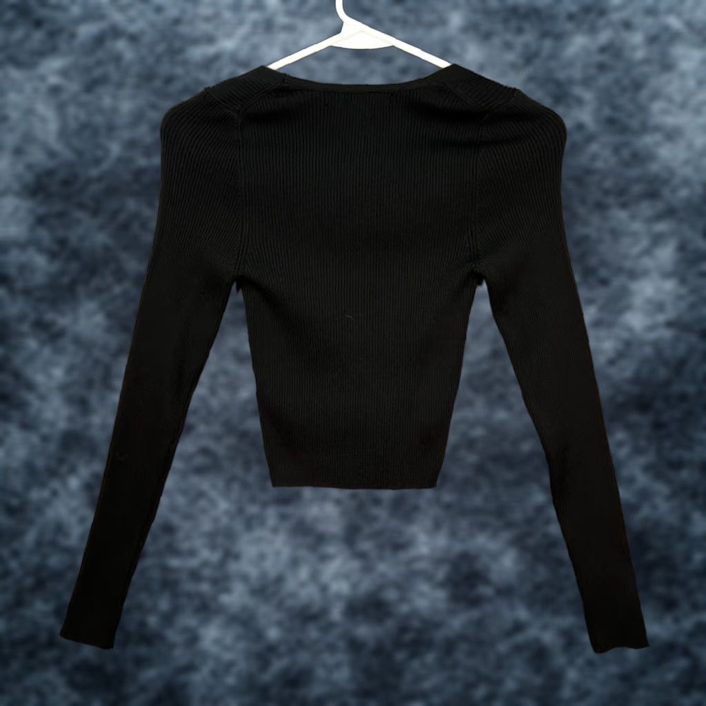 Urban Outfitters Urban Outfitters Womens S Black Ribbed Long Sleeve V-Neck Top Shirt Blouse Cropped Knit Stretch Casual Modern Women's Style Size S / US 4 / IT 40 - 1 Thumbnail