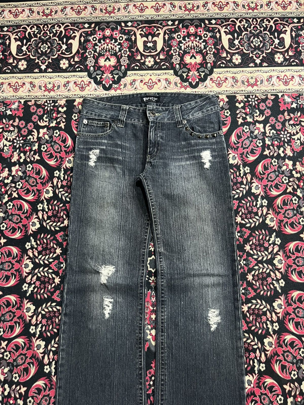 Japanese Brand Japanese Brand Wavelist Dark Washed Distressed Studded Jeans Size US 32 / EU 48 - 3 Thumbnail