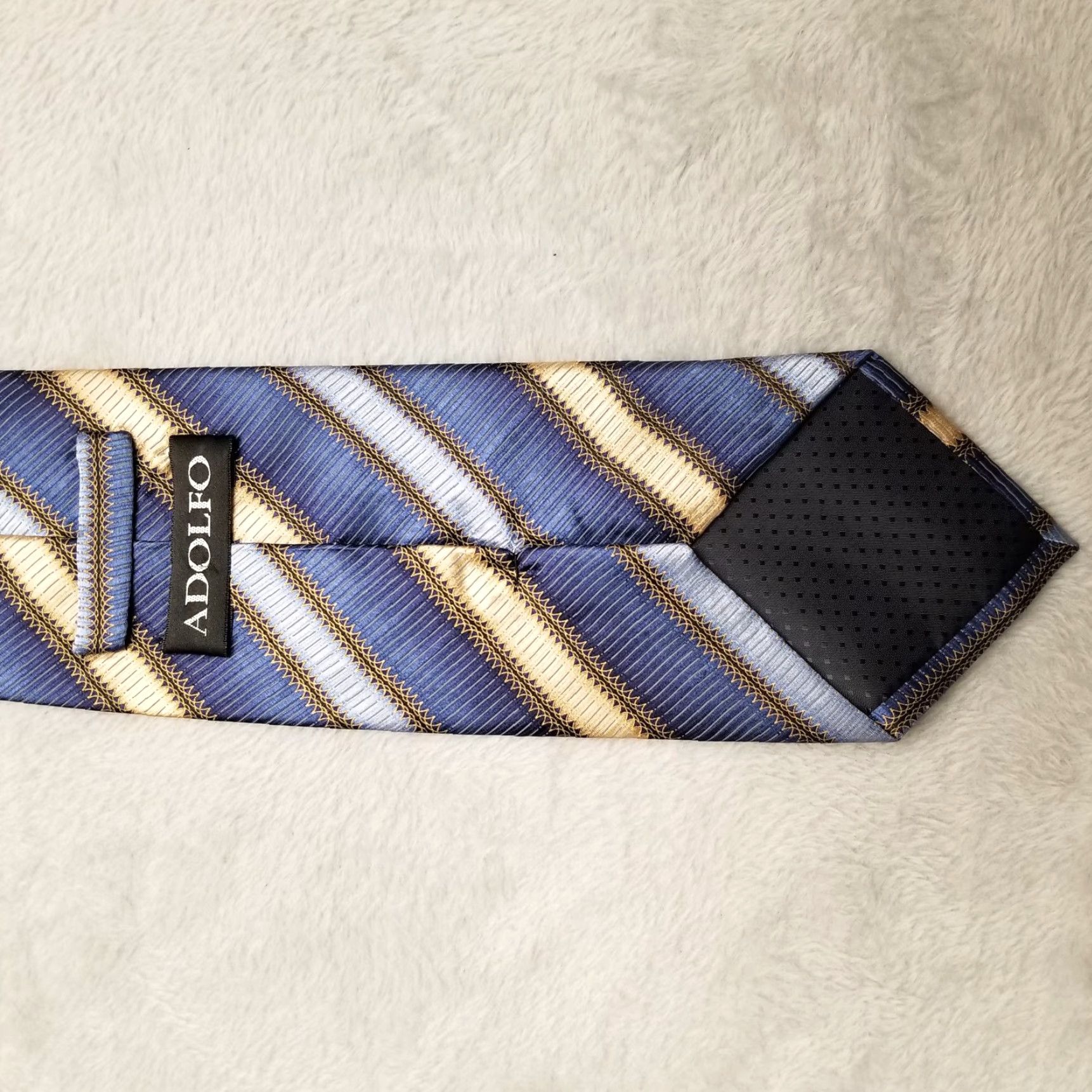 Vintage Adolfo Tie Mens Blue Striped 100% Silk Classic 60" Tie Mens One Size Blue Striped Silk Classic Adolfo Tie Mens Size ONE SIZE - 3 Thumbnail